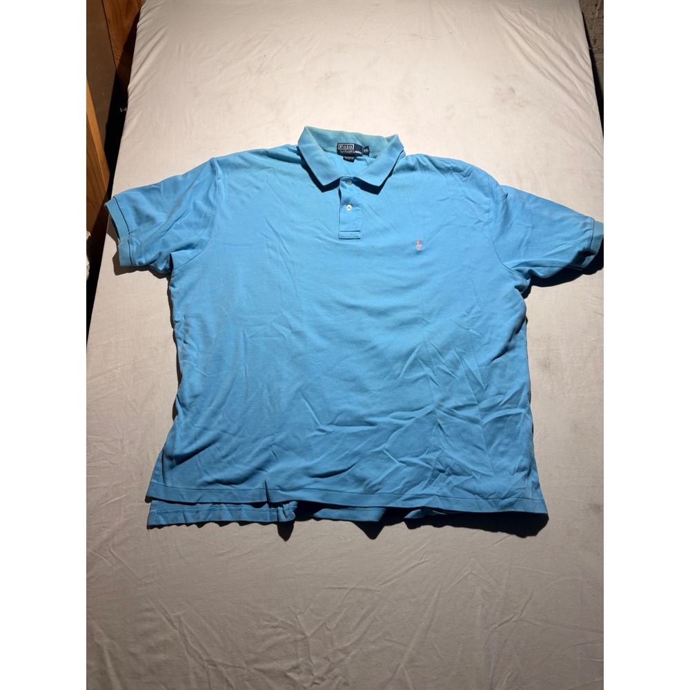 Polo Ralph Lauren Mens XXL Blue Short Sleeve Pique Polo Shirt Pink Pony Logo
